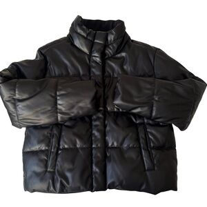 GAP Faux Leather Fleece Lined Cropped Puffer Jacket